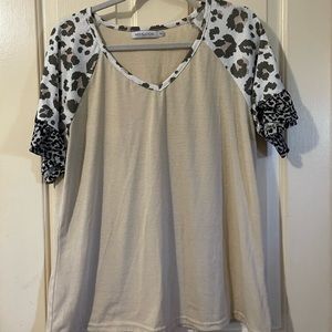 Tan Animal Print Womens Plus Size Top